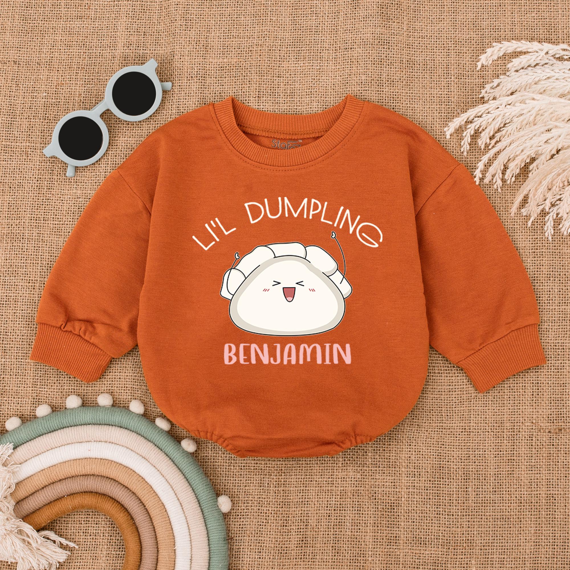 Personalized Little Dumpling Baby Romper Adorable Smiling Bao Face Outfit Soft Cotton Infant Shower Gift Cute Customizable Bodysuit