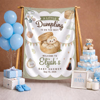 Personalized Little Dumpling Baby Shower Bundle with Custom Silk Welcome Sign and Matching Baby Bodysuit Neutral Sage Green Decor