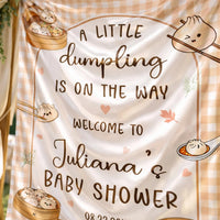 Personalized Little Dumpling Baby Shower Gift Set with Cute Bamboo Steamer Design, Neutral Silk Welcome Sign and Newborn Bodysuit