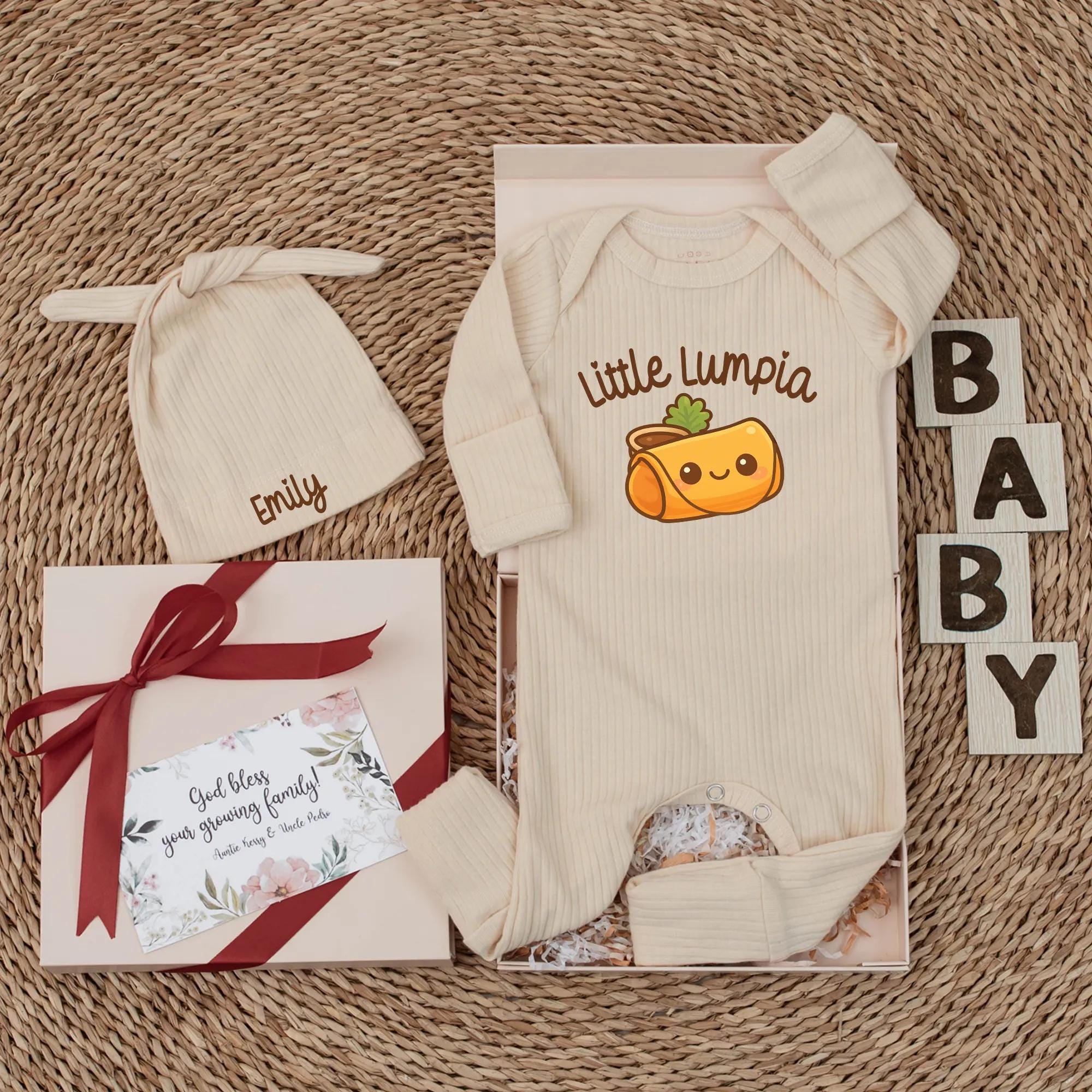 Personalized Little Lumpia Baby Bodysuit Adorable Cartoon Foodie Outfit Cute Gift for Newborn Shower Soft Cotton Playful Filipino Style