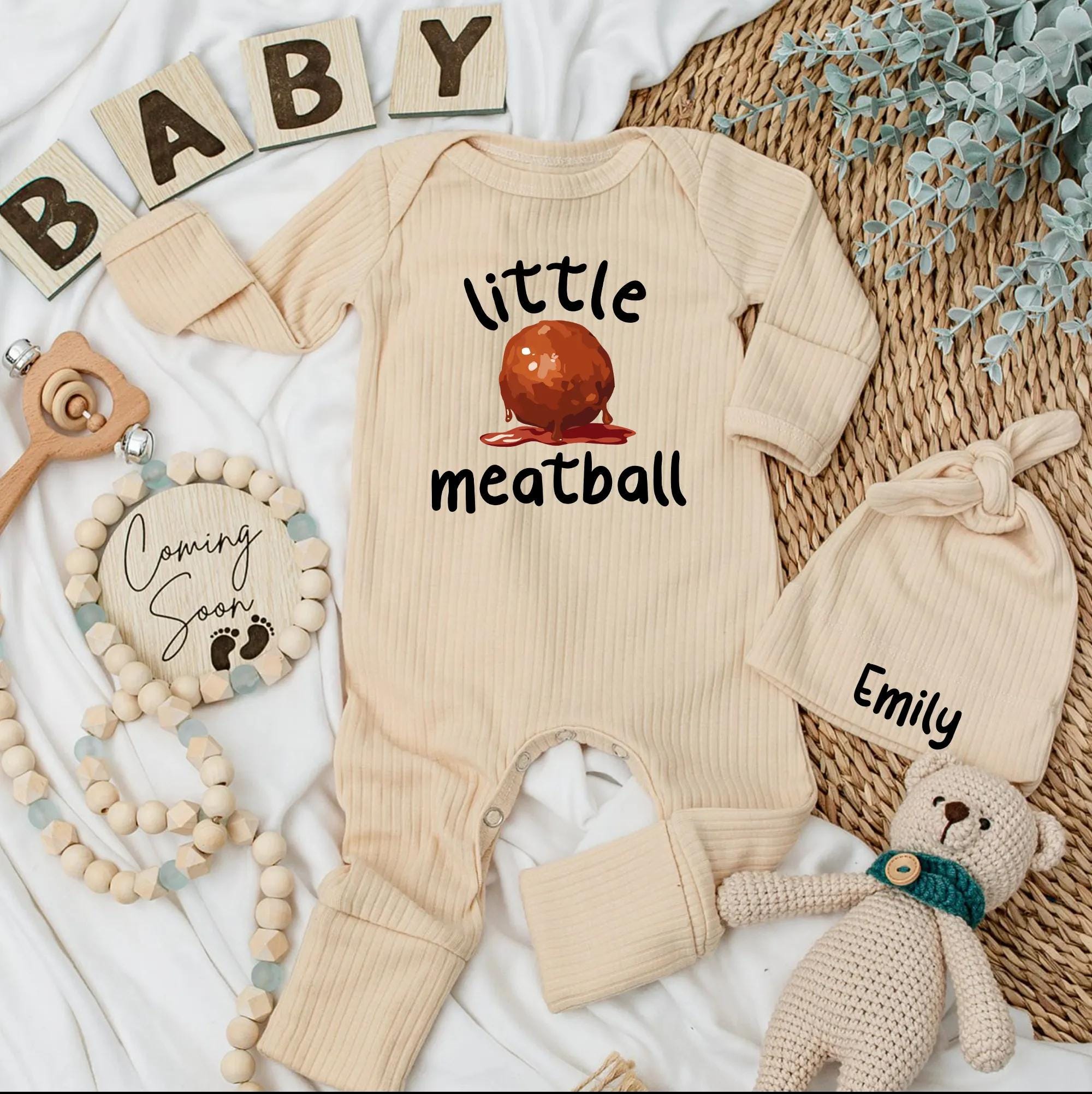 Personalized Little Meatball Baby Bodysuit Cute Italian Foodie Newborn Outfit Funny Baby Shower Gift Soft Cotton Clothing Unique Design