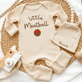 Personalized Little Meatball Baby Bodysuit and Hat Set, Custom Newborn Coming Home Outfit, Soft Cotton Infant Gift for Italian Families