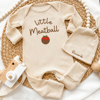 Personalized Little Meatball Baby Bodysuit and Hat Set, Custom Newborn Coming Home Outfit, Soft Cotton Infant Gift for Italian Families