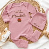 Personalized Little Meatball Baby Bodysuit and Hat Set, Custom Newborn Coming Home Outfit, Soft Cotton Infant Gift for Italian Families