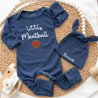 Personalized Little Meatball Baby Bodysuit and Hat Set, Custom Newborn Coming Home Outfit, Soft Cotton Infant Gift for Italian Families