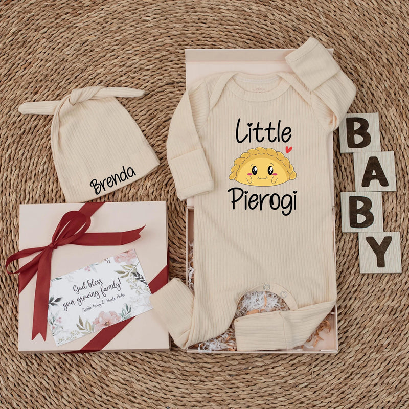 Personalized Little Pierogi Baby Bodysuit with Custom Name Cute Polish Newborn Outfit Adorable Infant Gift Whimsical Coming Home Clothes