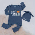 Personalized Little Pumpkin Baby Bodysuit and Hat Set in Ribbed Cotton, Custom Fall Newborn Outfit for Coming Home or Autumn Photos