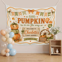 Personalized Little Pumpkin Baby Shower Banner Rustic Fall Party Backdrop Autumn Decor with Name and Date Warm Seasonal Celebration