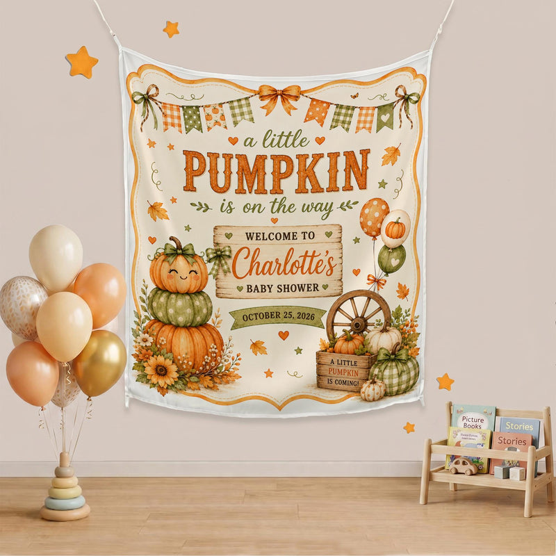 Personalized Little Pumpkin Baby Shower Banner Rustic Fall Party Backdrop Autumn Decor with Name and Date Warm Seasonal Celebration