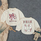Personalized Little Sister Baseball Romper with Name & Number, Soft Cotton Baby Girl Long Sleeve Outfit, Game Day Newborn Gift for Fall
