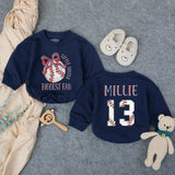 Personalized Little Sister Baseball Romper with Name & Number, Soft Cotton Baby Girl Long Sleeve Outfit, Game Day Newborn Gift for Fall