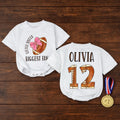 Personalized Little Sister Biggest Fan Football Outfit Baby Romper Custom Name Number Game Day Clothes Brown Pink Bow Comfortable