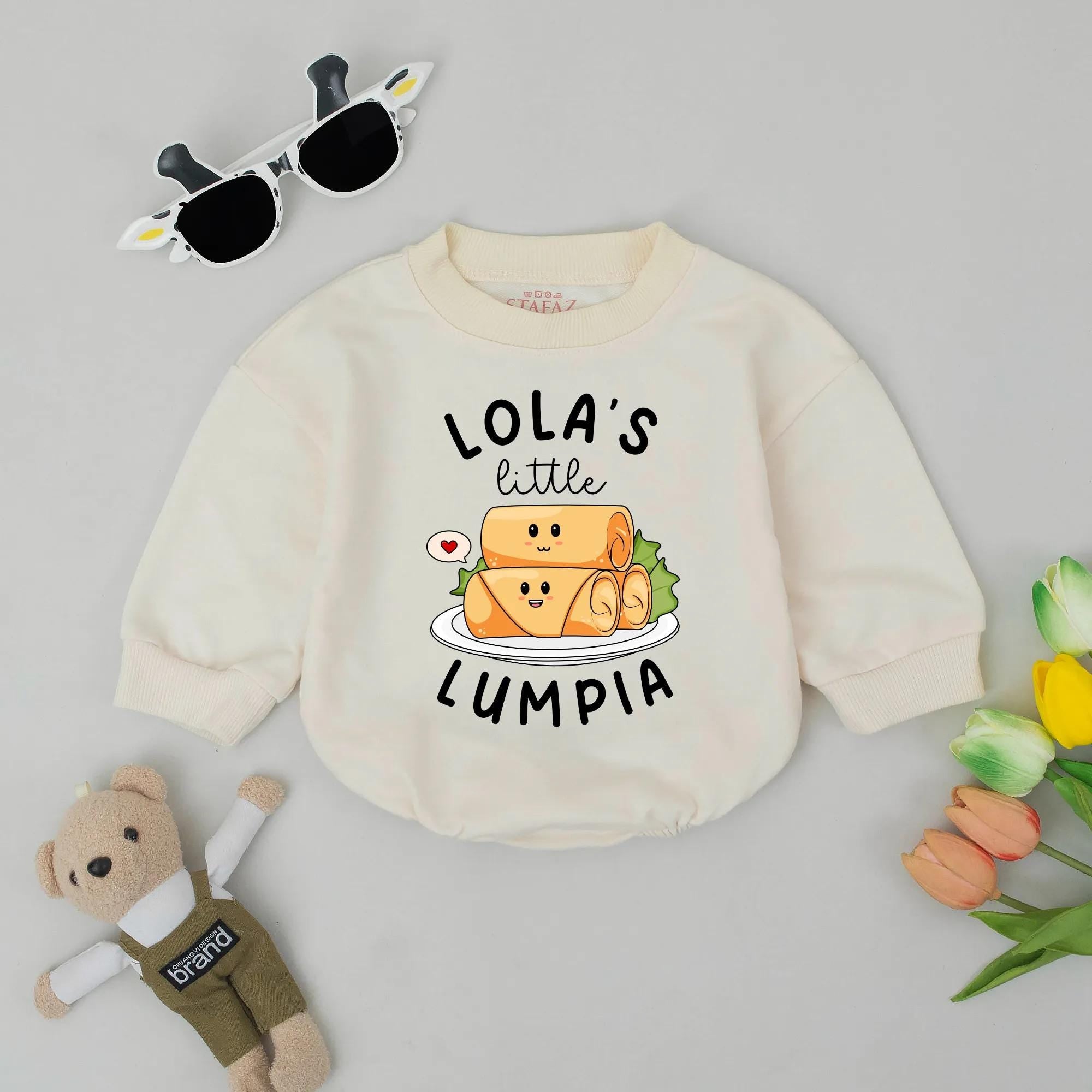 Personalized Lola’s Little Lumpia Baby Romper Cute Filipino Food Outfit Soft Cotton Bodysuit Gender Neutral Gift for New Grandparents