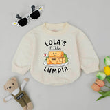 Personalized Lola's Little Lumpia Baby Romper, Cute Filipino Food Design, Gender Neutral Long Sleeve Bodysuit, Soft Cotton Outfit