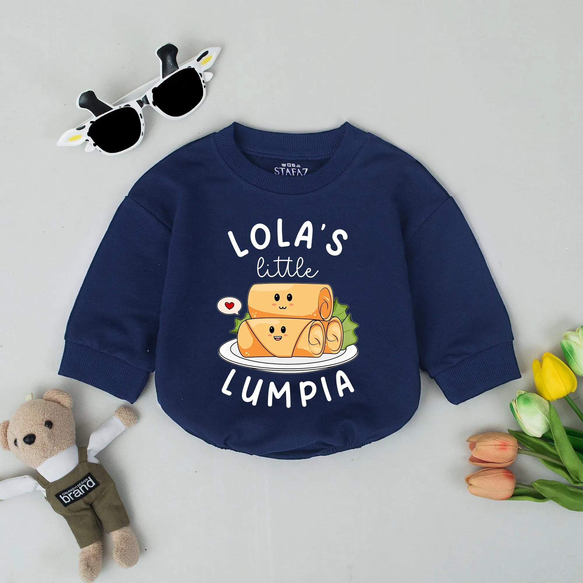 Personalized Lola’s Little Lumpia Baby Romper Cute Filipino Food Outfit Soft Cotton Bodysuit Gender Neutral Gift for New Grandparents
