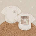 Personalized Longhorn Baby Romper with Cowboy Checkered Design Custom Name Western Outfit for Boys Rustic Boho Birthday Clothing