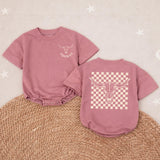Personalized Longhorn Baby Romper with Cowboy Checkered Design Custom Name Western Outfit for Boys Rustic Boho Birthday Clothing