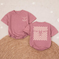 Personalized Longhorn Baby Romper with Cowboy Checkered Design Custom Name Western Outfit for Boys Rustic Boho Birthday Clothing