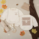 Personalized Longhorn Baby Romper with Cowboy Checkered Design Custom Name Western Outfit for Boys Rustic Boho Birthday Clothing