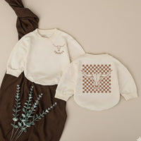 Personalized Longhorn Baby Romper with Cowboy Checkered Design Custom Name Western Outfit for Boys Rustic Boho Birthday Clothing