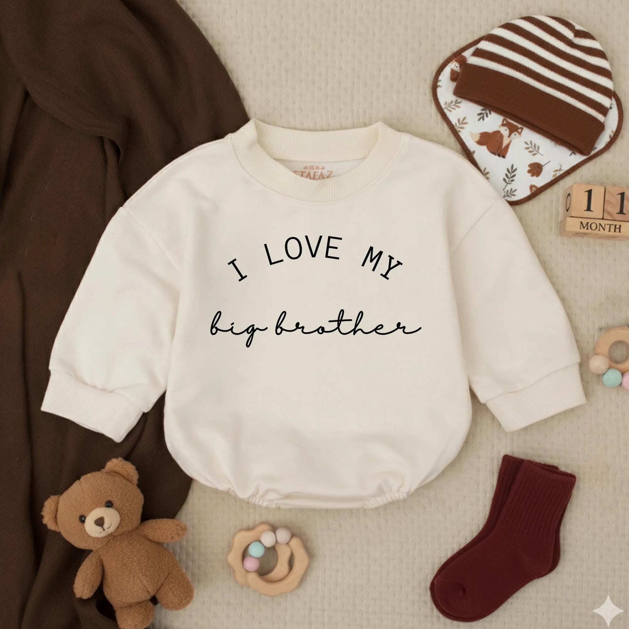 Personalized I Love My Big Brother Romper Baby Bodysuit Gift Idea Soft Comfortable Toddler Outfit Cute Infant Sibling Clothes for Boys or Girls