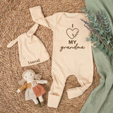 Personalized I Love My Grandma Baby Bodysuit and Hat Gift Set for Newborns Custom Name Baby Shower or Coming Home Outfit Soft Cotton
