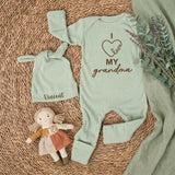Personalized I Love My Grandma Baby Bodysuit and Hat Gift Set for Newborns Custom Name Baby Shower or Coming Home Outfit Soft Cotton