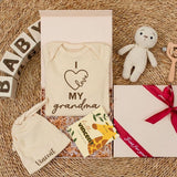Personalized I Love My Grandma Baby Bodysuit and Hat Gift Set for Newborns Custom Name Baby Shower or Coming Home Outfit Soft Cotton