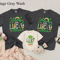 Personalized Lucky Charm Birthday Shirts with Shamrocks Matching Family St Patricks Day Outfit for Baby Toddler Boy and Mommy Custom