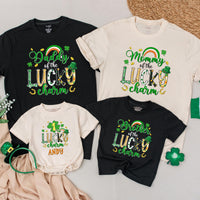 Personalized Lucky Charm Birthday Shirts with Shamrocks Matching Family St Patricks Day Outfit for Baby Toddler Boy and Mommy Custom