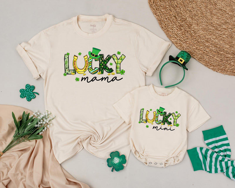 Personalized Lucky Family Shirts Mama and Mini St Patrick's Day Birthday Outfit Matching Shamrock Design Cotton Soft Gift