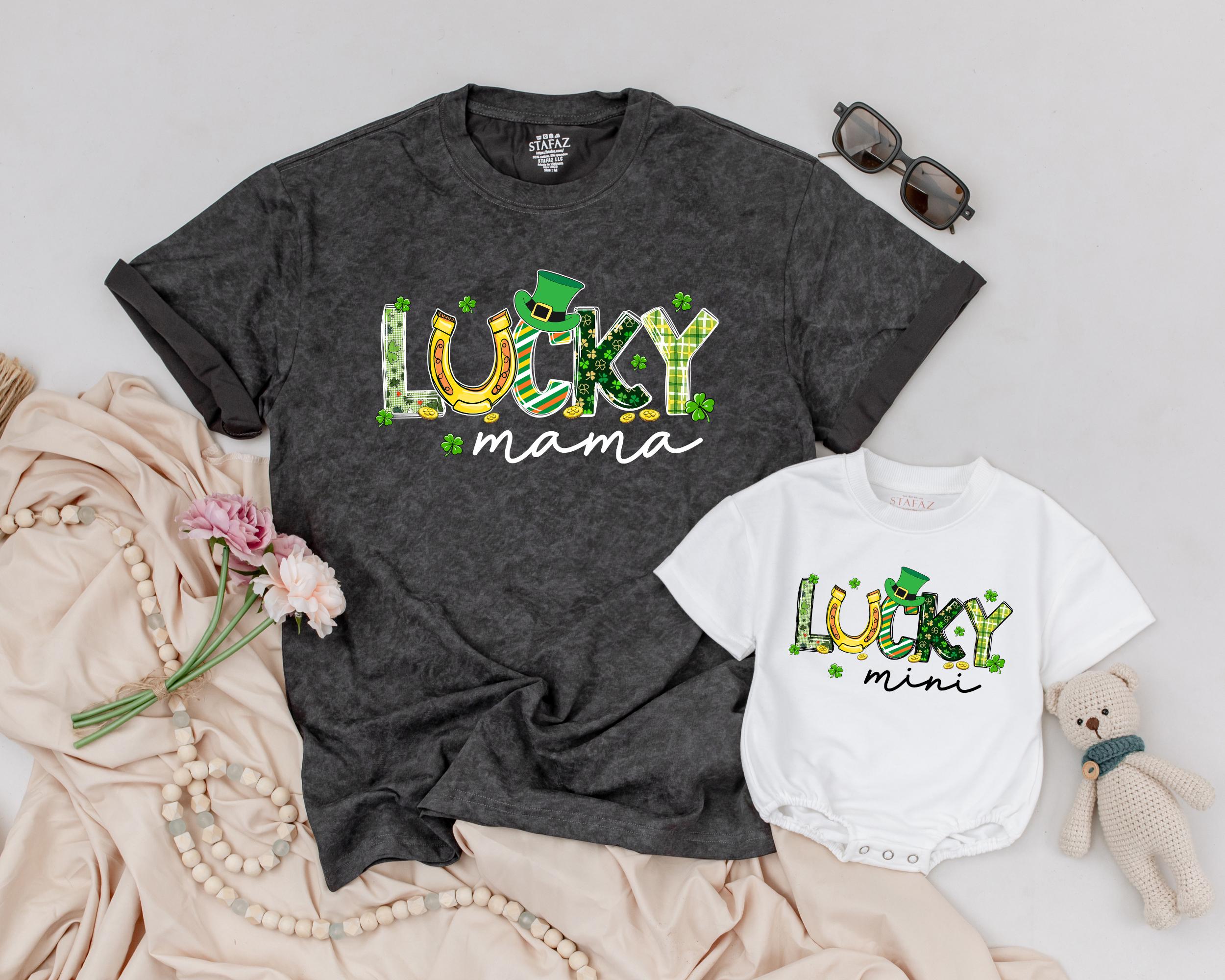 Personalized Lucky Family Shirts Mama and Mini St Patrick's Day Birthday Outfit Matching Shamrock Design Cotton Soft Gift