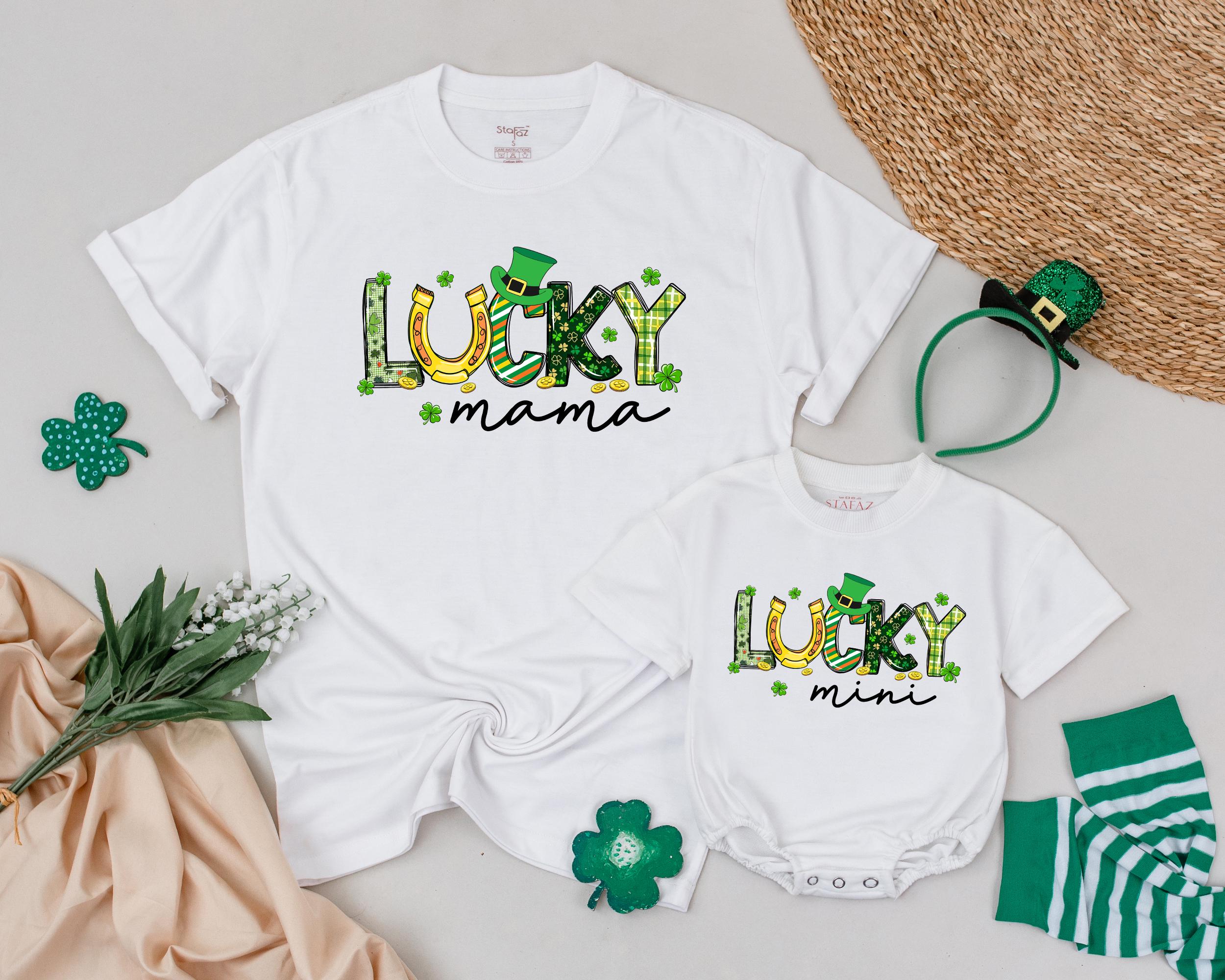 Personalized Lucky Family Shirts Mama and Mini St Patrick's Day Birthday Outfit Matching Shamrock Design Cotton Soft Gift