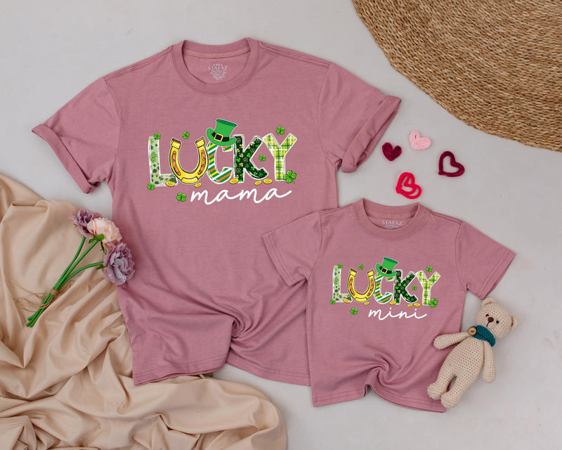Personalized Lucky Family Shirts Mama and Mini St Patrick's Day Birthday Outfit Matching Shamrock Design Cotton Soft Gift