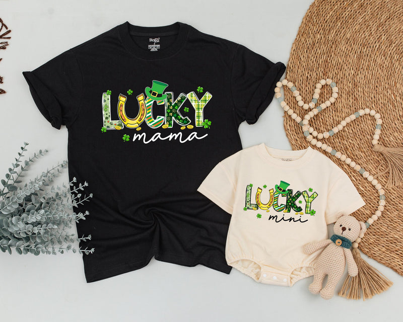 Personalized Lucky Family Shirts Mama and Mini St Patrick's Day Birthday Outfit Matching Shamrock Design Cotton Soft Gift