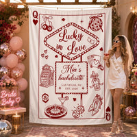 Personalized Lucky in Love Bachelorette Banner with Mia's Name, Vegas Casino Theme, Custom Party Decor Backdrop for Bridal Celebration