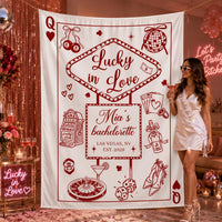 Personalized Lucky in Love Bachelorette Banner with Mia's Name, Vegas Casino Theme, Custom Party Decor Backdrop for Bridal Celebration