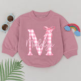 Personalized Madelyn Pink Gingham Bow Romper Baby Girl 1st Birthday Outfit Charming Bodysuit Gift Playful Bubble Style Soft Cotton