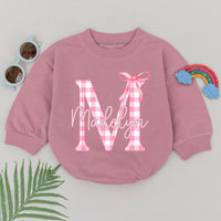 Personalized Madelyn Pink Gingham Bow Romper Baby Girl 1st Birthday Outfit Charming Bodysuit Gift Playful Bubble Style Soft Cotton