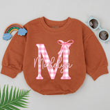 Personalized Madelyn Pink Gingham Bow Romper Baby Girl 1st Birthday Outfit Charming Bodysuit Gift Playful Bubble Style Soft Cotton
