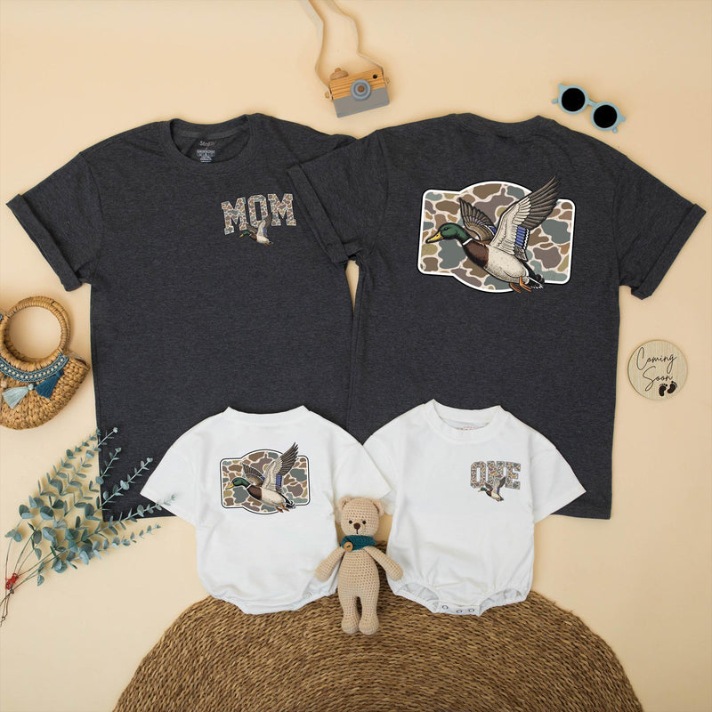 Personalized Mallard Duck 1st Birthday Shirts Rustic Hunting Family Outfit Custom Camouflage Design Baby Toddler Party Clothes First Gift