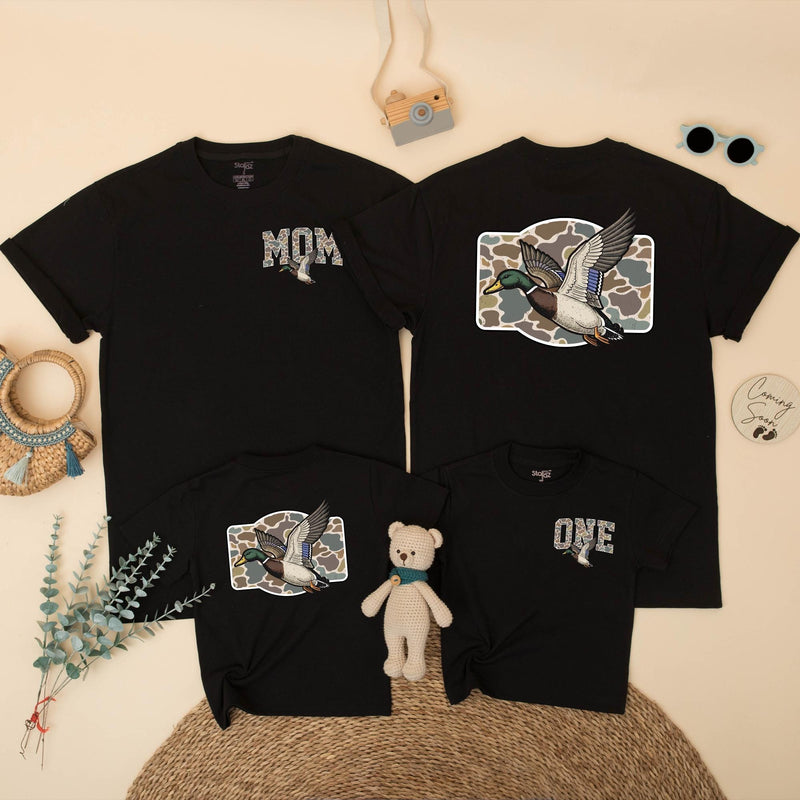 Personalized Mallard Duck 1st Birthday Shirts Rustic Hunting Family Outfit Custom Camouflage Design Baby Toddler Party Clothes First Gift