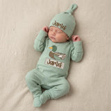 Personalized Mallard Duck Baby Bodysuit with Custom Name Rustic Outfit for Boys Coming Home Gift Comfortable Cotton Newborn Romper