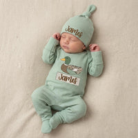 Personalized Mallard Duck Baby Bodysuit with Custom Name Rustic Outfit for Boys Coming Home Gift Comfortable Cotton Newborn Romper