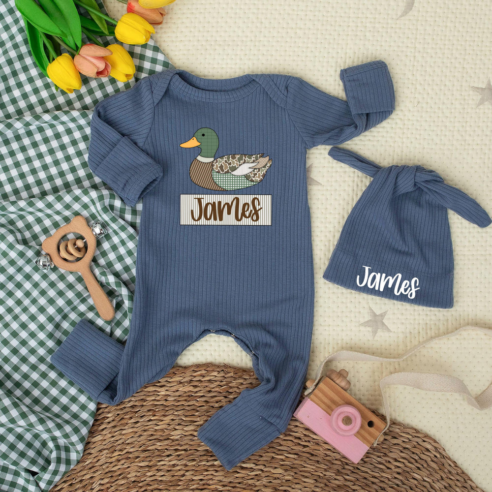 Personalized Mallard Duck Baby Bodysuit with Custom Name Rustic Outfit for Boys Coming Home Gift Comfortable Cotton Newborn Romper