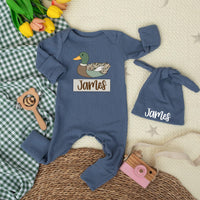 Personalized Mallard Duck Baby Bodysuit with Custom Name Rustic Outfit for Boys Coming Home Gift Comfortable Cotton Newborn Romper