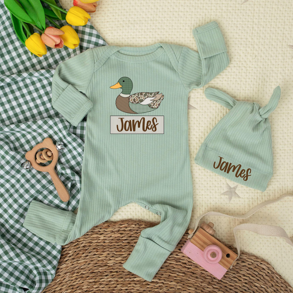 Personalized Mallard Duck Baby Bodysuit with Custom Name Rustic Outfit for Boys Coming Home Gift Comfortable Cotton Newborn Romper
