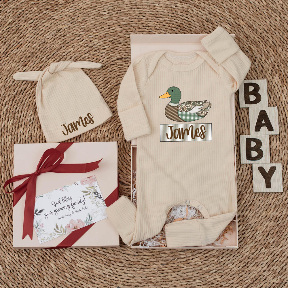 Personalized Mallard Duck Baby Bodysuit with Custom Name Rustic Outfit for Boys Coming Home Gift Comfortable Cotton Newborn Romper