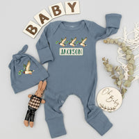Personalized Mallard Duck Baby Bodysuit and Hat Set with Custom Name Rustic Watercolor Design Soft Cotton Outfit for Boys or Girls