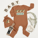 Personalized Mallard Duck Baby Bodysuit and Hat Set with Custom Name Rustic Watercolor Design Soft Cotton Outfit for Boys or Girls